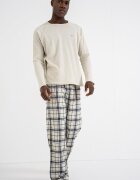 Tommy Hilfiger Дълга пижама с памук Черен/Светло бежово