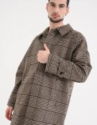 Tommy Hilfiger Карирано палто с вълна с джобове встрани Кафяв/Сив
