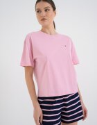 Tommy Hilfiger Къса памучна пижама с принт Ултрамарин синьо/Пастелнорозов