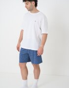 Tommy Hilfiger Къса пижама с джобове встрани Мръснобял/Blue Titanium