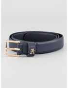 Tommy Hilfiger Кожен колан с монограм и квадратна тока - Черен