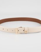 Tommy Hilfiger Кожен колан с монограм и квадратна тока Сиво-бежов