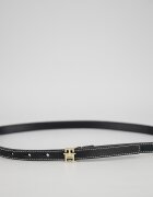 Tommy Hilfiger Кожен скини колан с тока с лого Черен