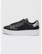 Tommy Hilfiger Кожени спортни обувки с равна платформа и лого - Черен/Сребрист