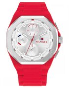 Tommy Hilfiger Кварцов часовник с лого на циферблата Червена/Сребрист