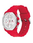 Tommy Hilfiger Кварцов часовник с лого на циферблата Червена/Сребрист