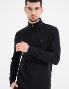 Tommy Hilfiger Памучен пуловер с къс цип Черен