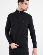 Tommy Hilfiger Памучен пуловер с къс цип Черен