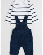Tommy Hilfiger Памучна блуза и джинсов гащеризон - Бял/Тъмносин