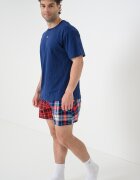 Tommy Hilfiger Памучна къса пижама с лого Червен/Тъмносин