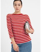 Tommy Hilfiger Памучна слим блуза с 3/4 ръкави - Бял/Керемидено червено