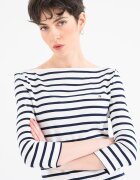 Tommy Hilfiger Памучна слим блуза с 3/4 ръкави Бял/Тъмносин