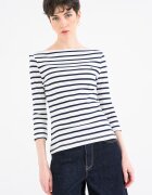 Tommy Hilfiger Памучна слим блуза с 3/4 ръкави Бял/Тъмносин