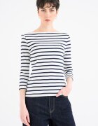 Tommy Hilfiger Памучна слим блуза с 3/4 ръкави Бял/Тъмносин