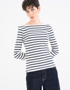 Tommy Hilfiger Памучна слим блуза с 3/4 ръкави Бял/Тъмносин