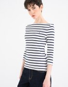 Tommy Hilfiger Памучна слим блуза с 3/4 ръкави Бял/Тъмносин
