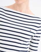 Tommy Hilfiger Памучна слим блуза с 3/4 ръкави Бял/Тъмносин