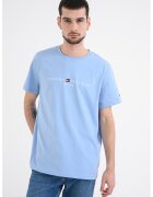 Tommy Hilfiger Памучна тениска с бродирано лого - Бял/Тъмносин/Син