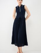 Tommy Hilfiger Плисирана рокля с яка Тъмносин