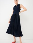 Tommy Hilfiger Плисирана рокля с яка Тъмносин