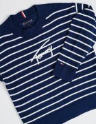Tommy Hilfiger Пуловер от органичен памук с лого Бял/Тъмносин