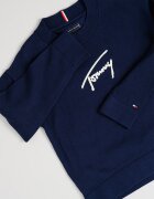Tommy Hilfiger Пуловер от органичен памук с лого Бял/Ултрамарин синьо