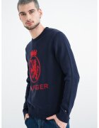 Tommy Hilfiger Пуловер от органичен памук с лого - Червен/Тъмносин