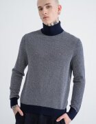 Tommy Hilfiger Пуловер с кашмир с рибена кост Бял/Тъмносин