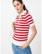 Tommy Hilfiger Пуловер с лиосел с къси ръкави и яка - Слонова кост/Аленочервен