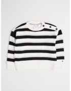 Tommy Hilfiger Раиран пуловер с овално деколте - Бял/Черен