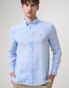 Tommy Hilfiger Раирана ленена риза с яка с копчета Бял/Небесносин