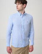 Tommy Hilfiger Раирана ленена риза с яка с копчета Бял/Небесносин