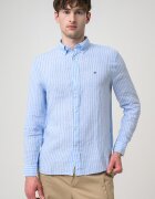 Tommy Hilfiger Раирана ленена риза с яка с копчета Бял/Небесносин
