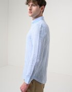 Tommy Hilfiger Раирана ленена риза с яка с копчета Бял/Небесносин
