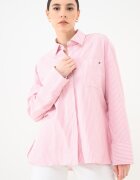 Tommy Hilfiger Раирана риза със свободна кройка Бял/Бледо розово