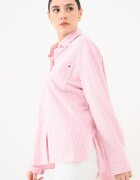 Tommy Hilfiger Раирана риза със свободна кройка Бял/Бледо розово