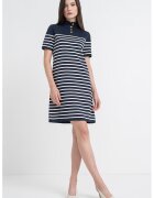 Tommy Hilfiger Раирана рокля с яка с органичен памук - Бял/Тъмносин