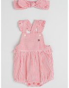 Tommy Hilfiger Раирано боди и лента за глава - Червен/Бял
