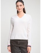 Tommy Hilfiger Рипсен пуловер с шпиц - Мръснобял