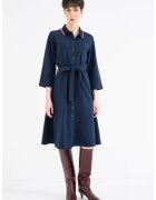 Tommy Hilfiger Рокля с памук с яка и 3/4 ръкави - Тъмносин