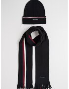 Tommy Hilfiger Шал с вълна и лого и шапка - Бордо/Черен