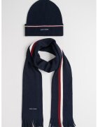 Tommy Hilfiger Шал с вълна и лого и шапка - Бордо/Тъмносин