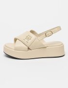 Tommy Hilfiger Скосени кожени сандали с кръстосани каишки Светло бежово