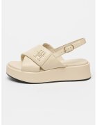 Tommy Hilfiger Скосени кожени сандали с кръстосани каишки - Светло бежово