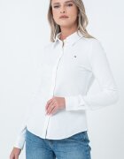 Tommy Hilfiger Слим риза от пике с лого Бял