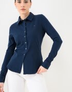Tommy Hilfiger Слим риза от пике с лого Тъмносин