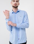 Tommy Hilfiger Слим риза с памук Светлосин