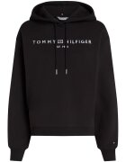 Tommy Hilfiger Свободно худи с връзка и бродирано лого - Бял/Черен