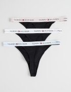 Tommy Hilfiger Танга с лого на талията - 3 чифта Черен