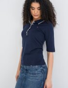 Tommy Hilfiger Тениска с лиосел и памук с яка и миди ръкави Тъмносин